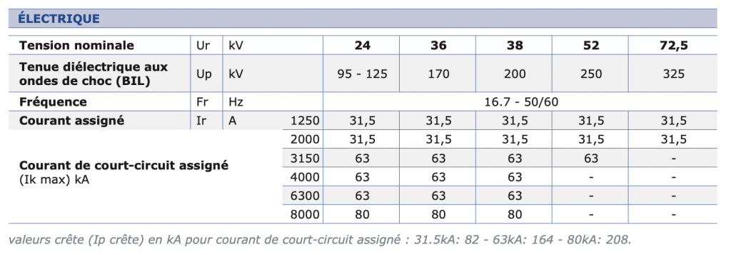 SBE - SECTIONNEUR À COUPURE VERTICALE D’EXTÉRIEUR caractéristiques électriques